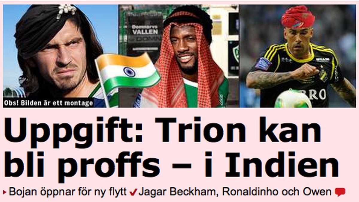 Sportbladets "indiska" montage.